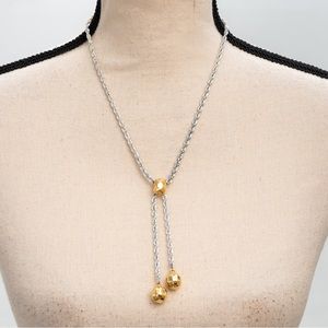 Tassel necklace lariat necklace mixed metal silver & gold